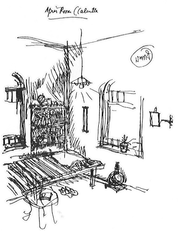 Apu's room in Calcutta, a sketch by Ray ©Ray Family
