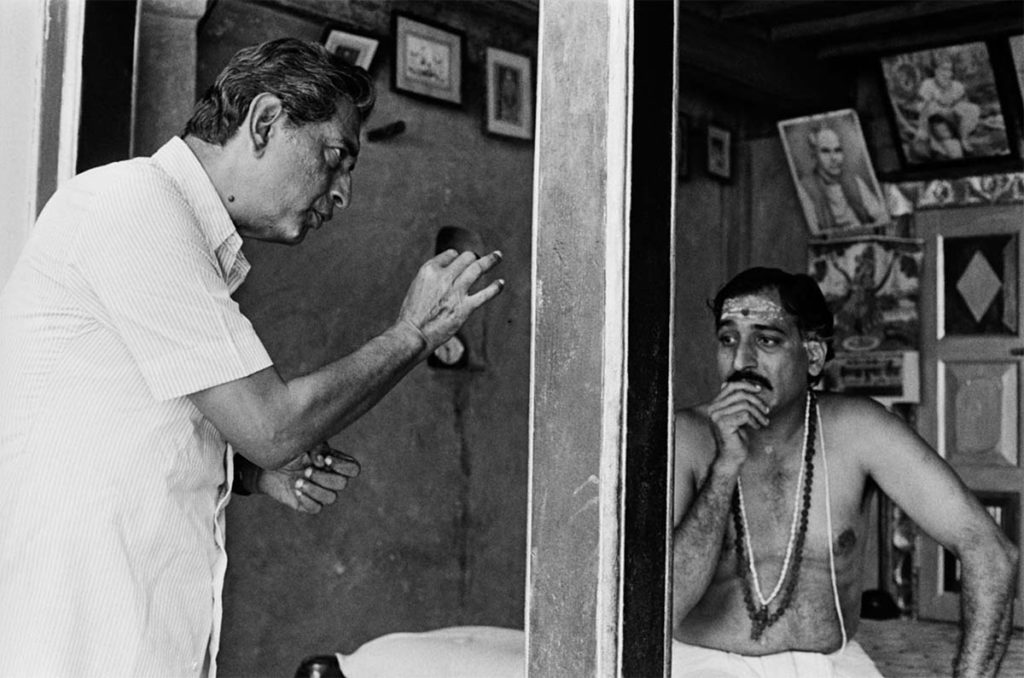 Ray directing Mohan Agashe (Ghashiram, the Brahmin) ©Nemai Ghosh