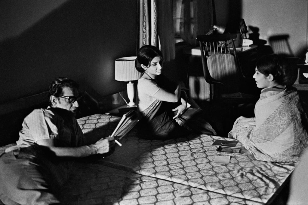 Satyajit Ray directing Sharmila Tagore (Tutul) and Parumita Chowdhury (Dolan, Shyamal's wife). ©Nemai Ghosh